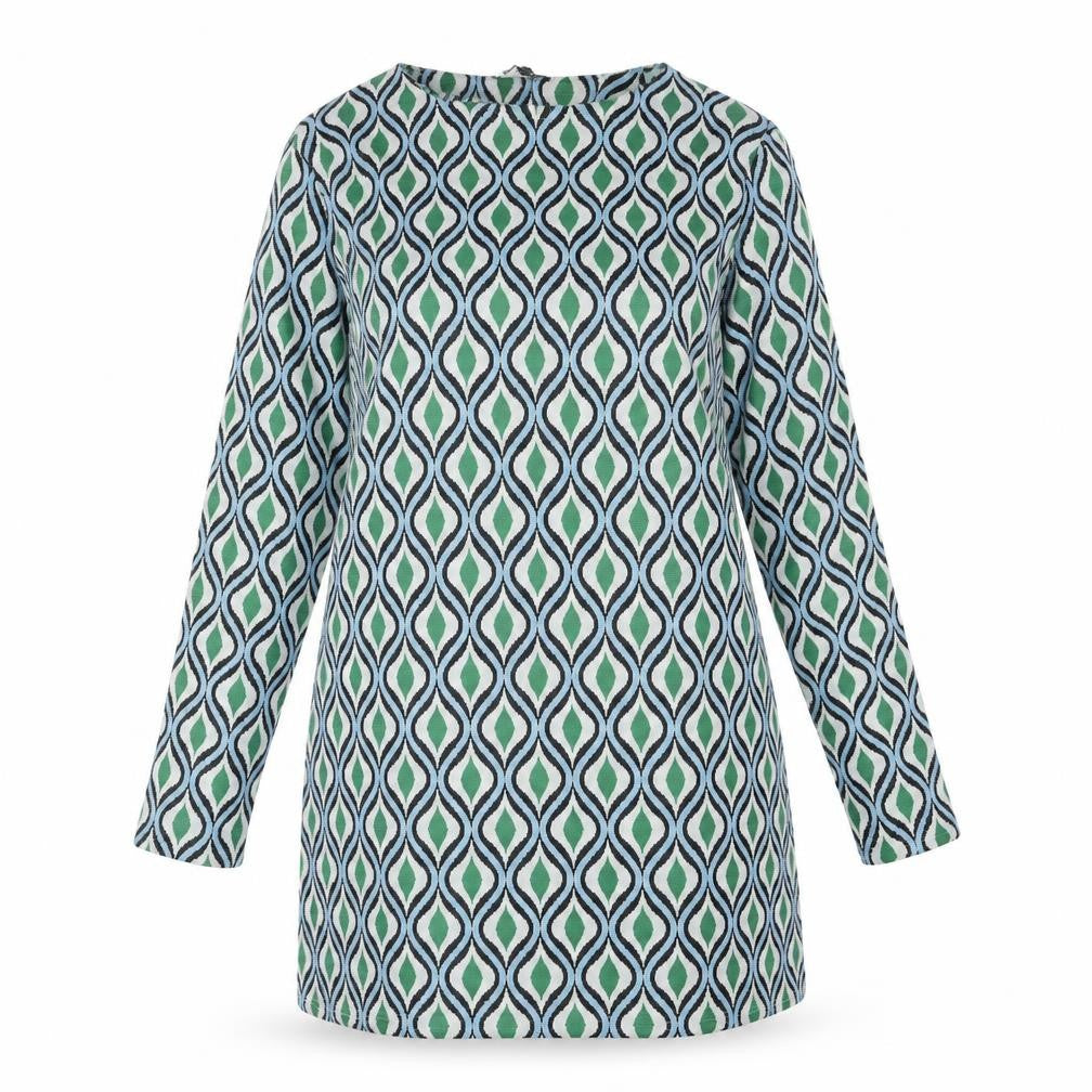 Zara Womens Green Geometric Polyamide Mini Size L Round Neck Pullover