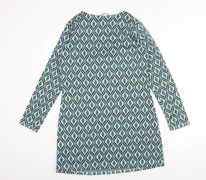 Zara Womens Green Geometric Polyamide Mini Size L Round Neck Pullover