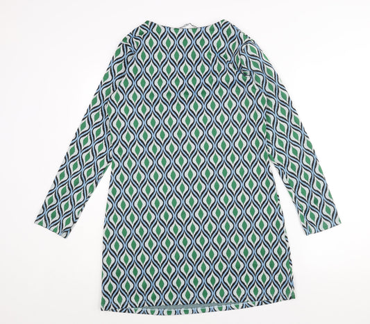 Zara Womens Green Geometric Polyamide Mini Size L Round Neck Pullover