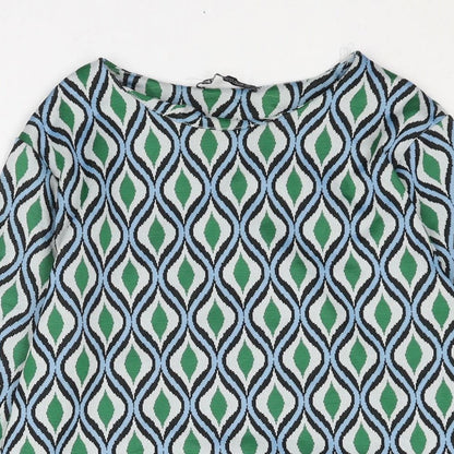 Zara Womens Green Geometric Polyamide Mini Size L Round Neck Pullover