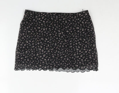 Divided by H&M Womens Black Floral Polyester Mini Skirt Size S