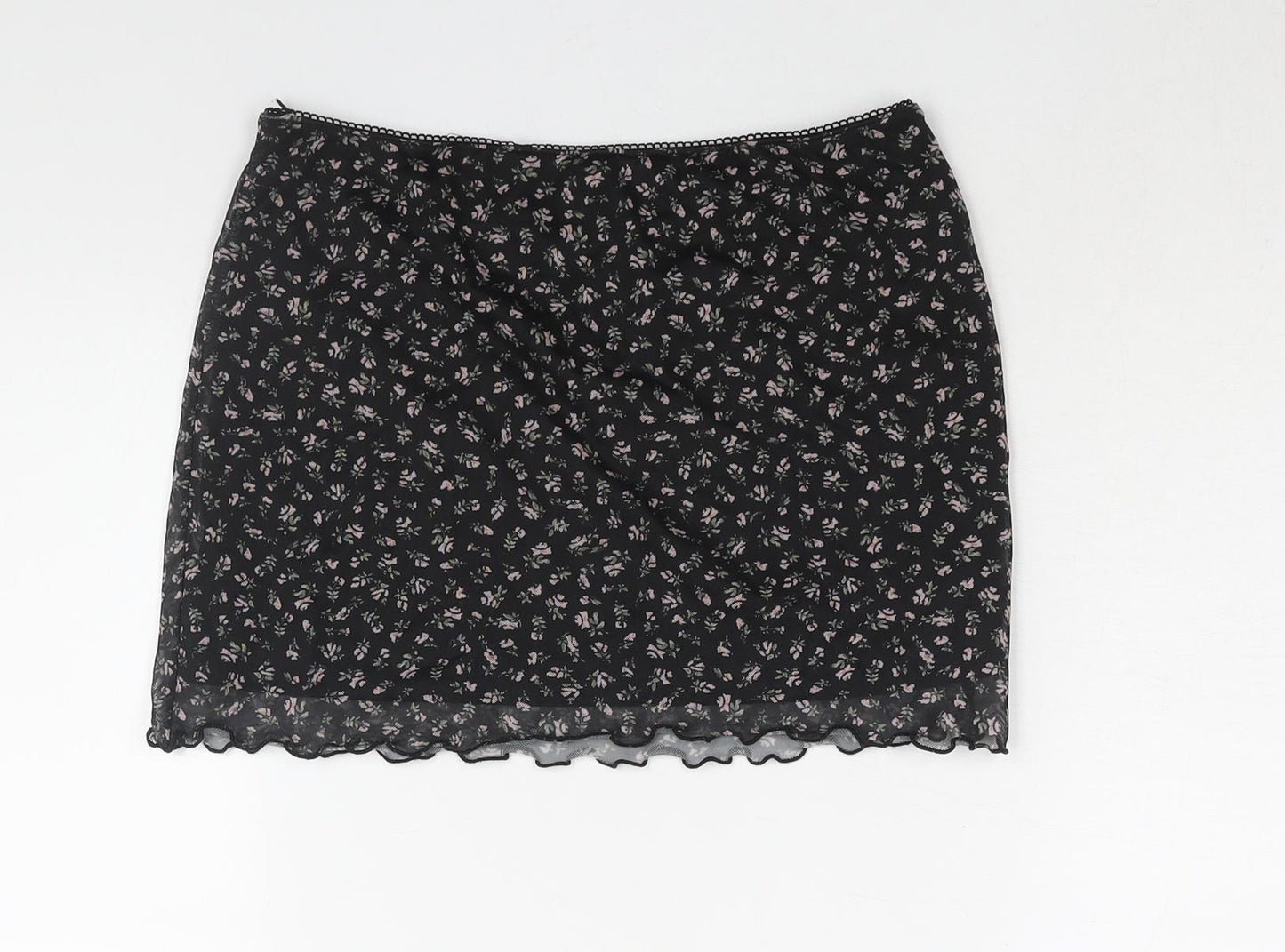 Divided by H&M Womens Black Floral Polyester Mini Skirt Size S