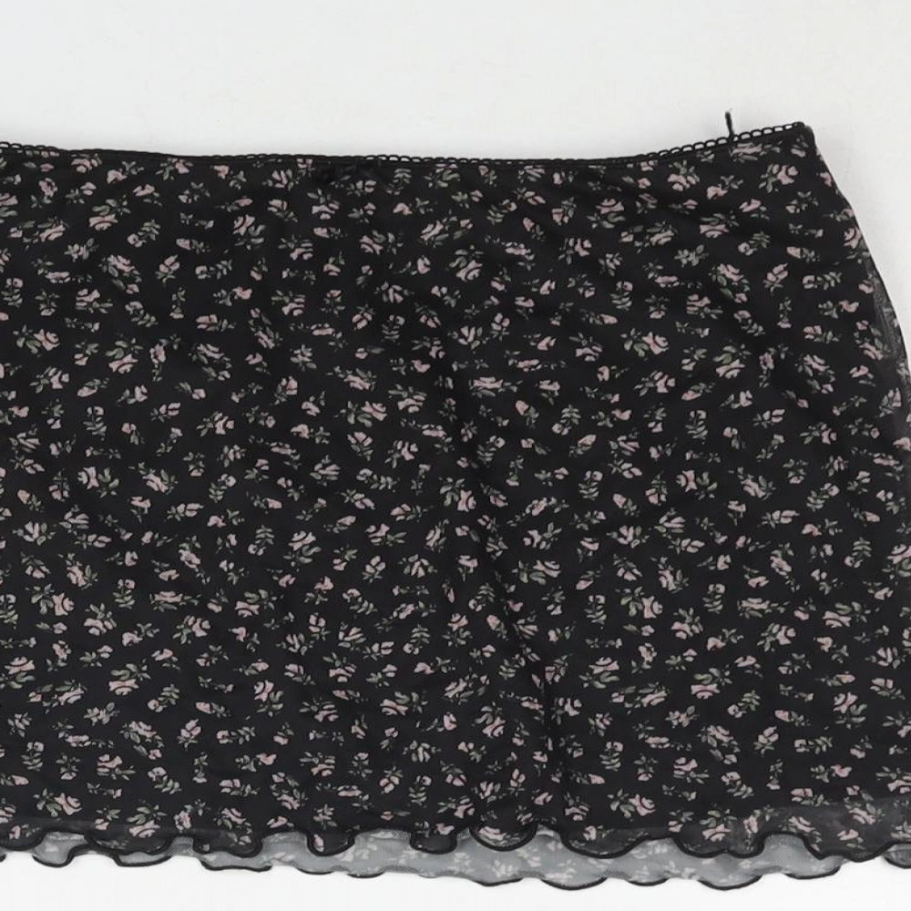 Divided by H&M Womens Black Floral Polyester Mini Skirt Size S