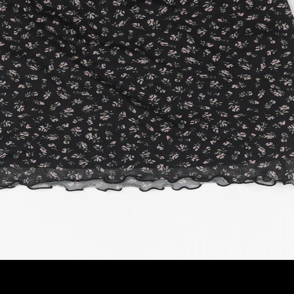 Divided by H&M Womens Black Floral Polyester Mini Skirt Size S