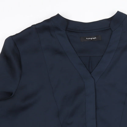 Autograph Womens Blue Polyester Tunic Button-Up Size 12 V-Neck