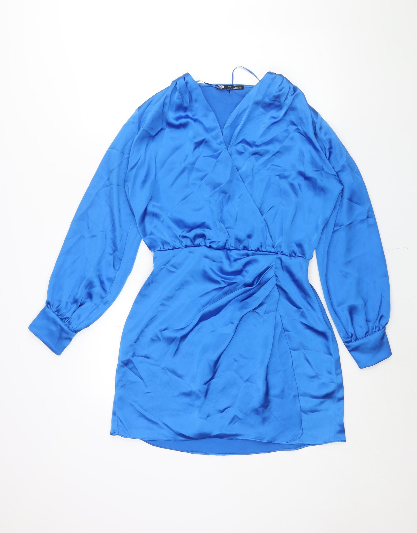Zara Womens Blue Polyester Shift Size M V-Neck Zip