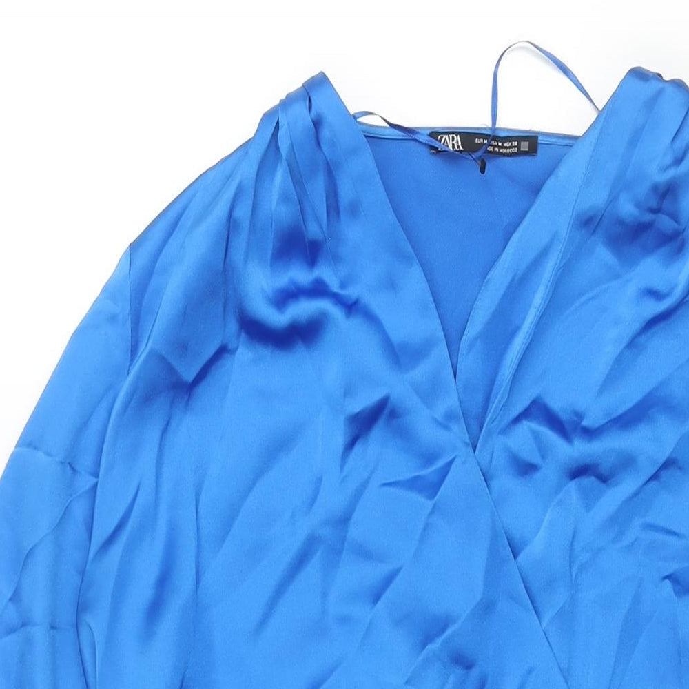 Zara Womens Blue Polyester Shift Size M V-Neck Zip
