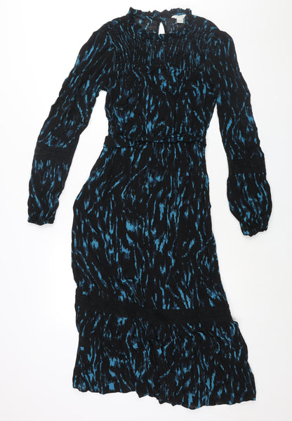 Monsoon Womens Black Geometric Viscose Shift Size 8 Mock Neck Button - Lace Detail