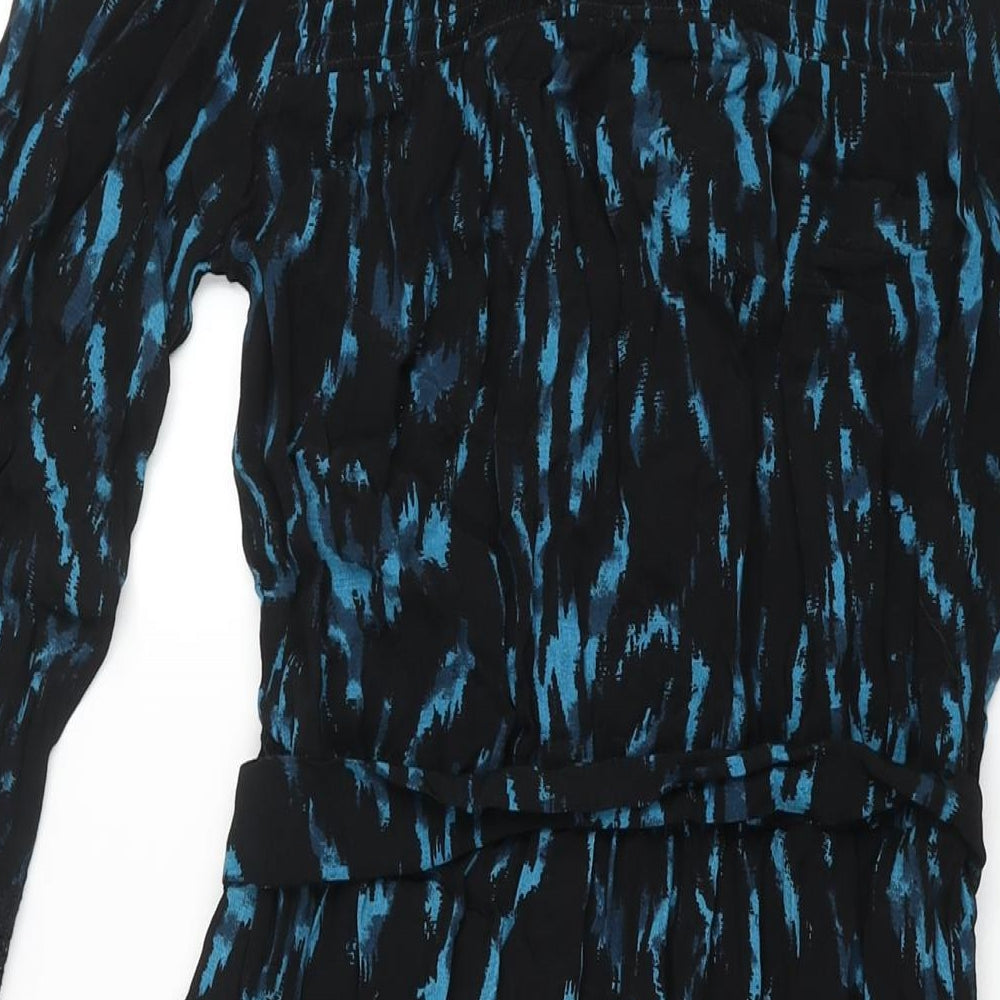 Monsoon Womens Black Geometric Viscose Shift Size 8 Mock Neck Button - Lace Detail