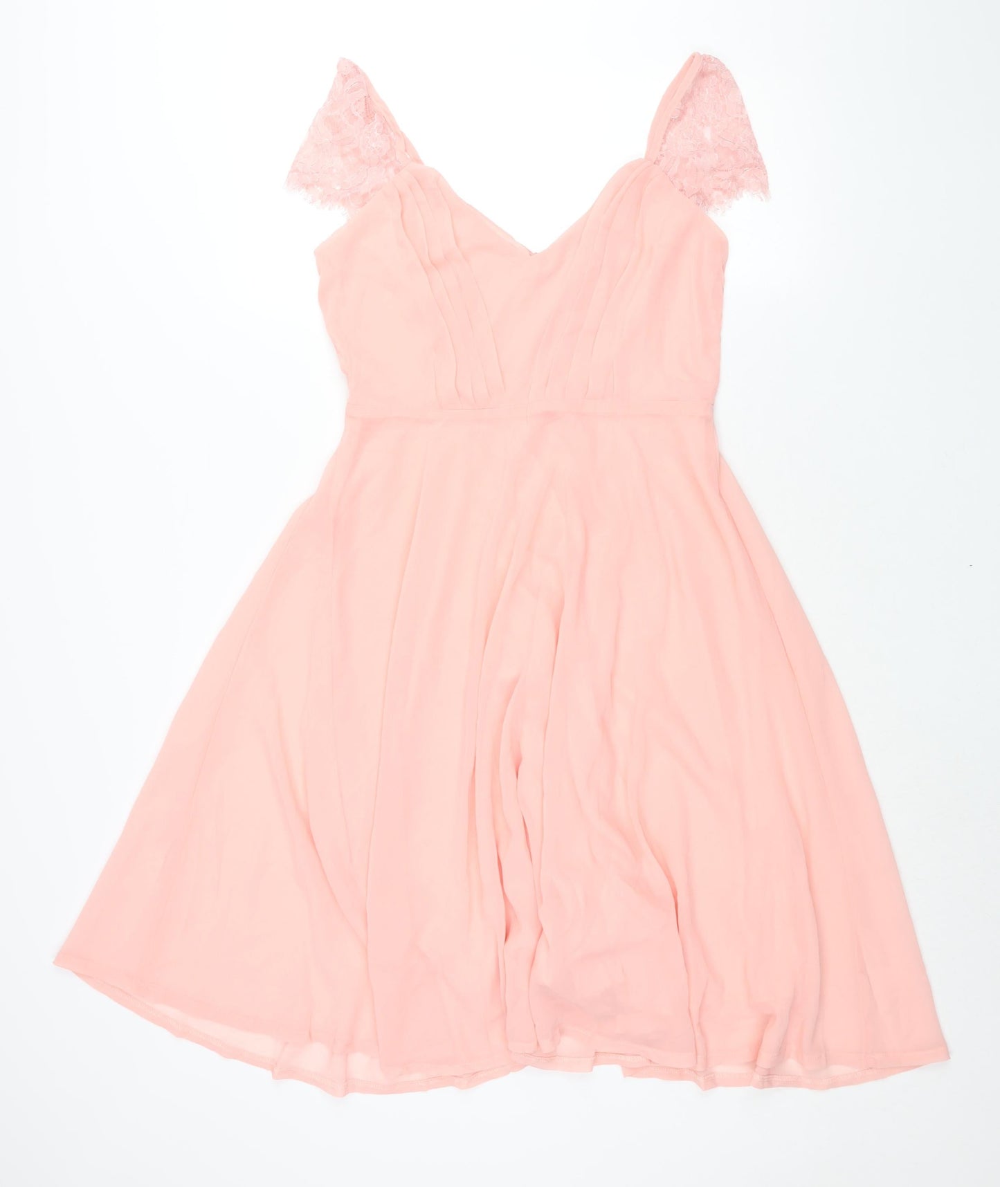 Boohoo Womens Pink Polyester Fit & Flare Size 12 V-Neck Zip - Lace Sleeve