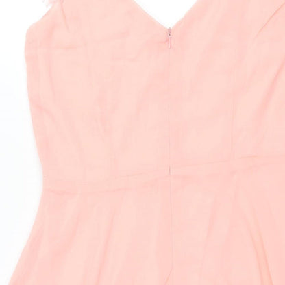 Boohoo Womens Pink Polyester Fit & Flare Size 12 V-Neck Zip - Lace Sleeve