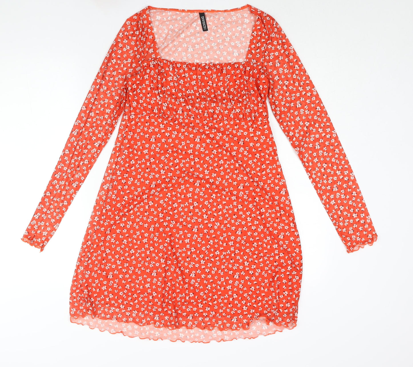 Divided by H&M Womens Red Floral Polyester Shift Size M Scoop Neck Pullover - Rouched