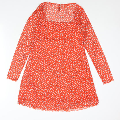 Divided by H&M Womens Red Floral Polyester Shift Size M Scoop Neck Pullover - Rouched