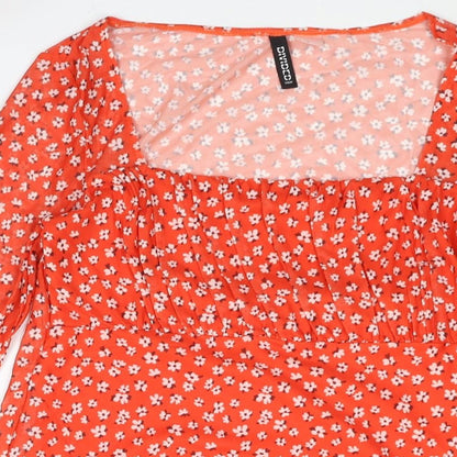 Divided by H&M Womens Red Floral Polyester Shift Size M Scoop Neck Pullover - Rouched