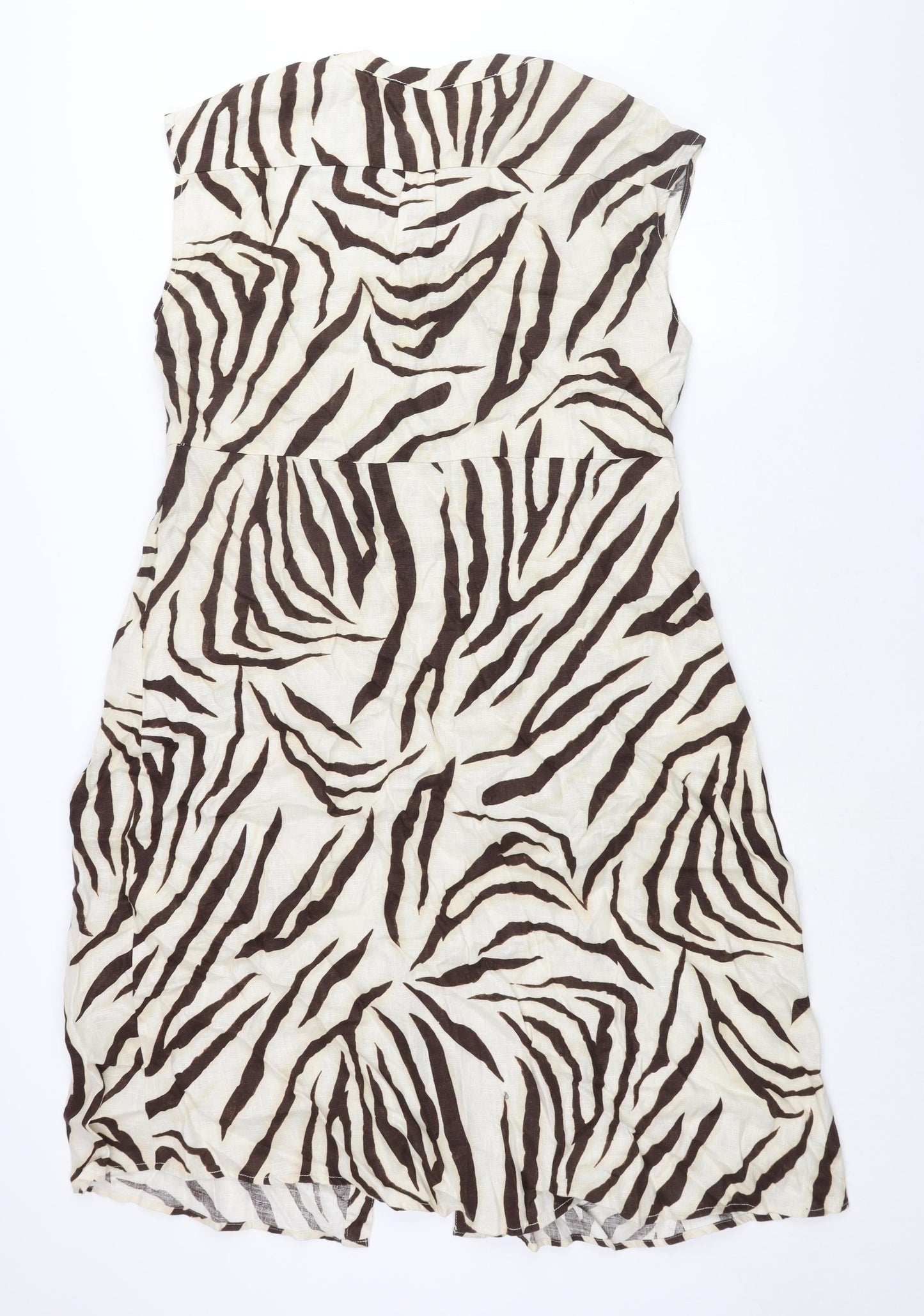 BPC Selection Womens Beige Animal Print Linen Shift Size 20 V-Neck Zip - Tiger Print