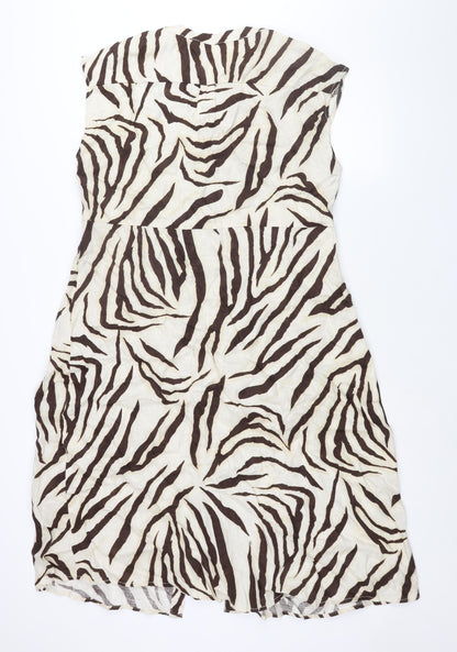 BPC Selection Womens Beige Animal Print Linen Shift Size 20 V-Neck Zip - Tiger Print