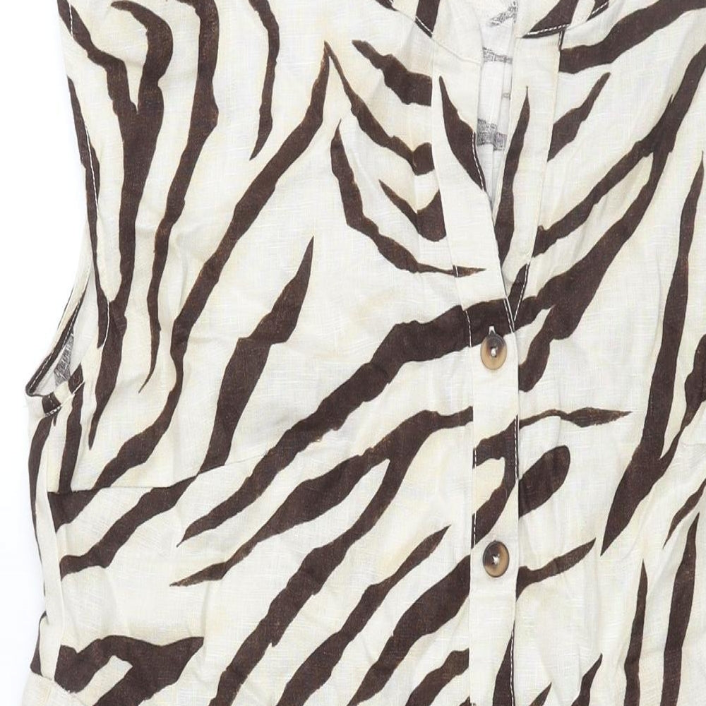 BPC Selection Womens Beige Animal Print Linen Shift Size 20 V-Neck Zip - Tiger Print