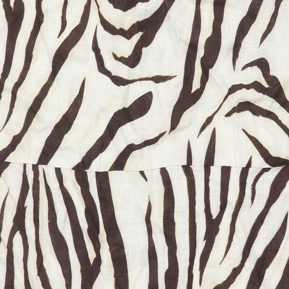 BPC Selection Womens Beige Animal Print Linen Shift Size 20 V-Neck Zip - Tiger Print