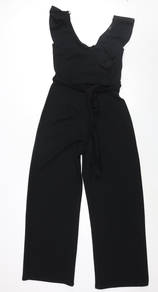 Quiz Womens Black Polyester Jumpsuit One-Piece Size 10 L32 in Pullover - Belted Frill