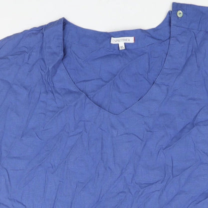 Esprit Womens Blue Linen Shift Size XL V-Neck Button