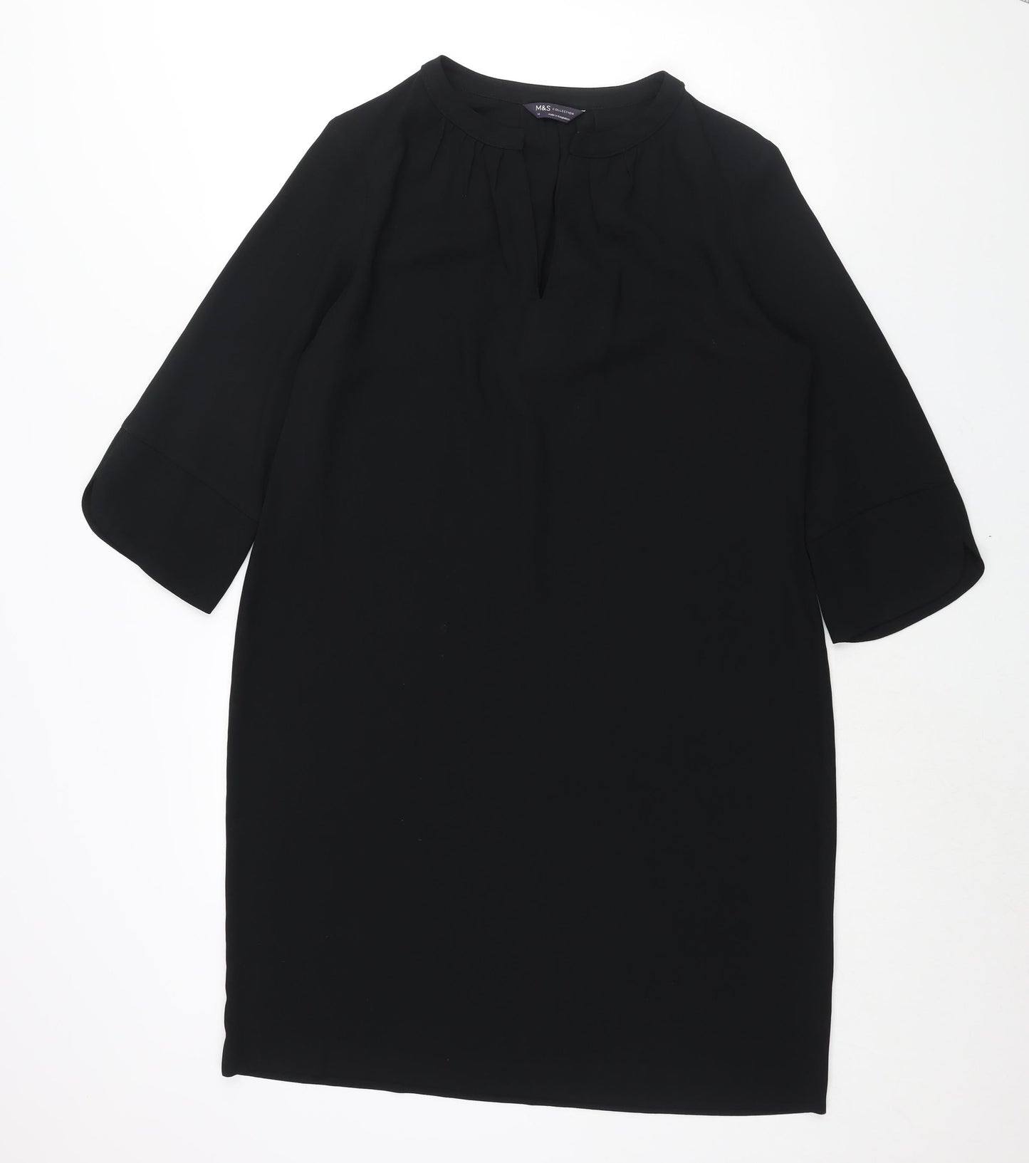 Marks and Spencer Womens Black Polyester Sheath Size 14 V-Neck Pullover