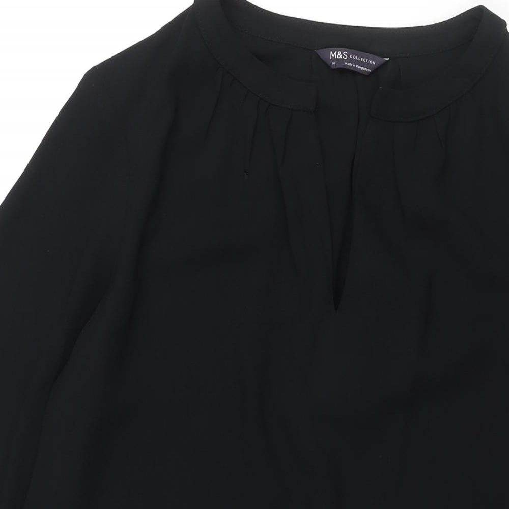 Marks and Spencer Womens Black Polyester Sheath Size 14 V-Neck Pullover