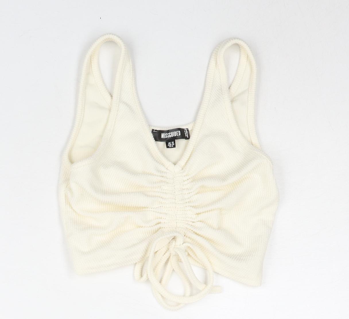 Womens UK Size 10 Missguided Ivory Cropped Blouse