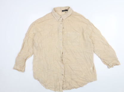 Boohoo Womens Beige Cotton Basic Button-Up Size M Collared