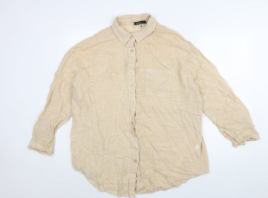 Boohoo Womens Beige Cotton Basic Button-Up Size M Collared