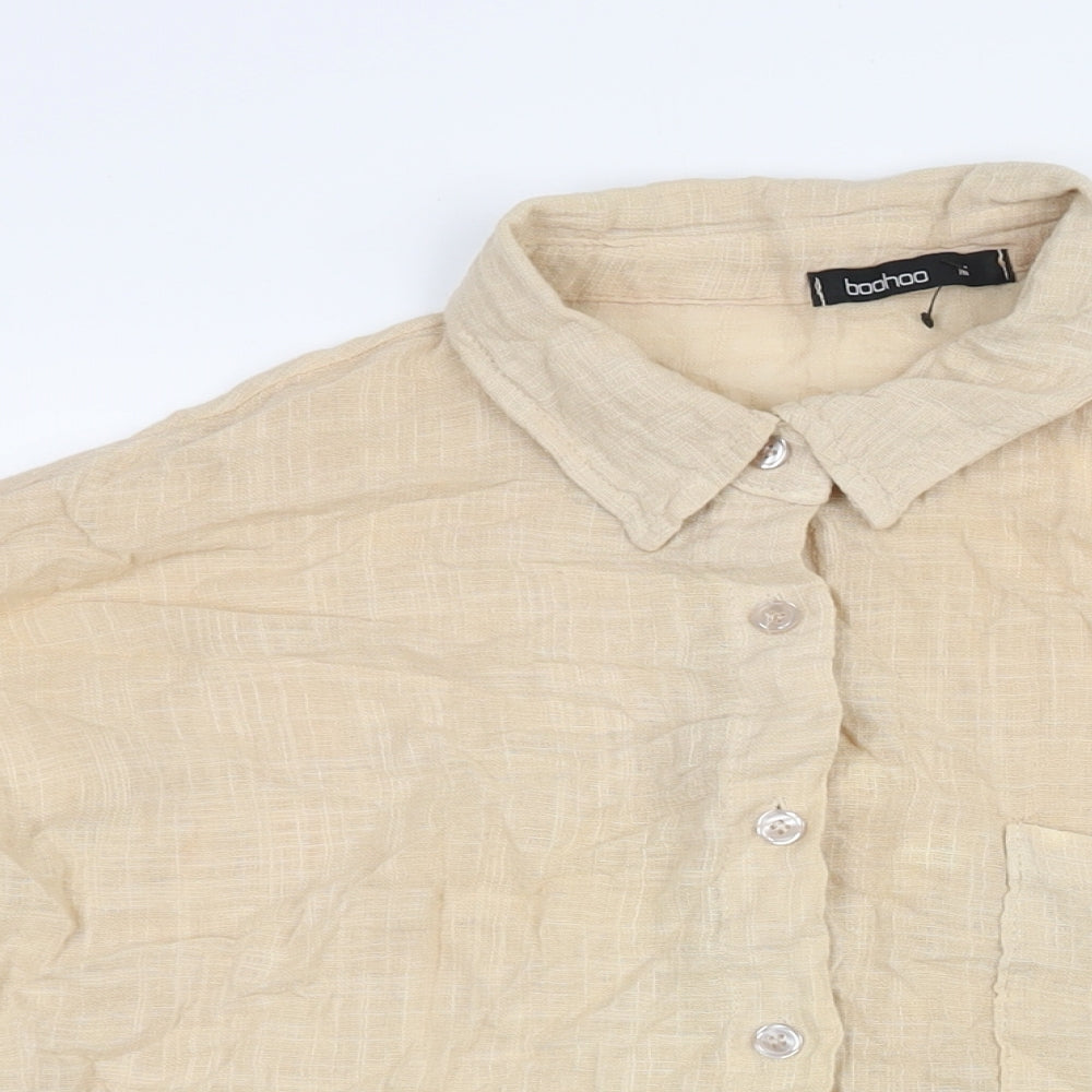 Boohoo Womens Beige Cotton Basic Button-Up Size M Collared