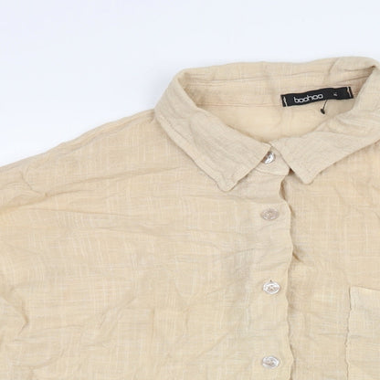 Boohoo Womens Beige Cotton Basic Button-Up Size M Collared