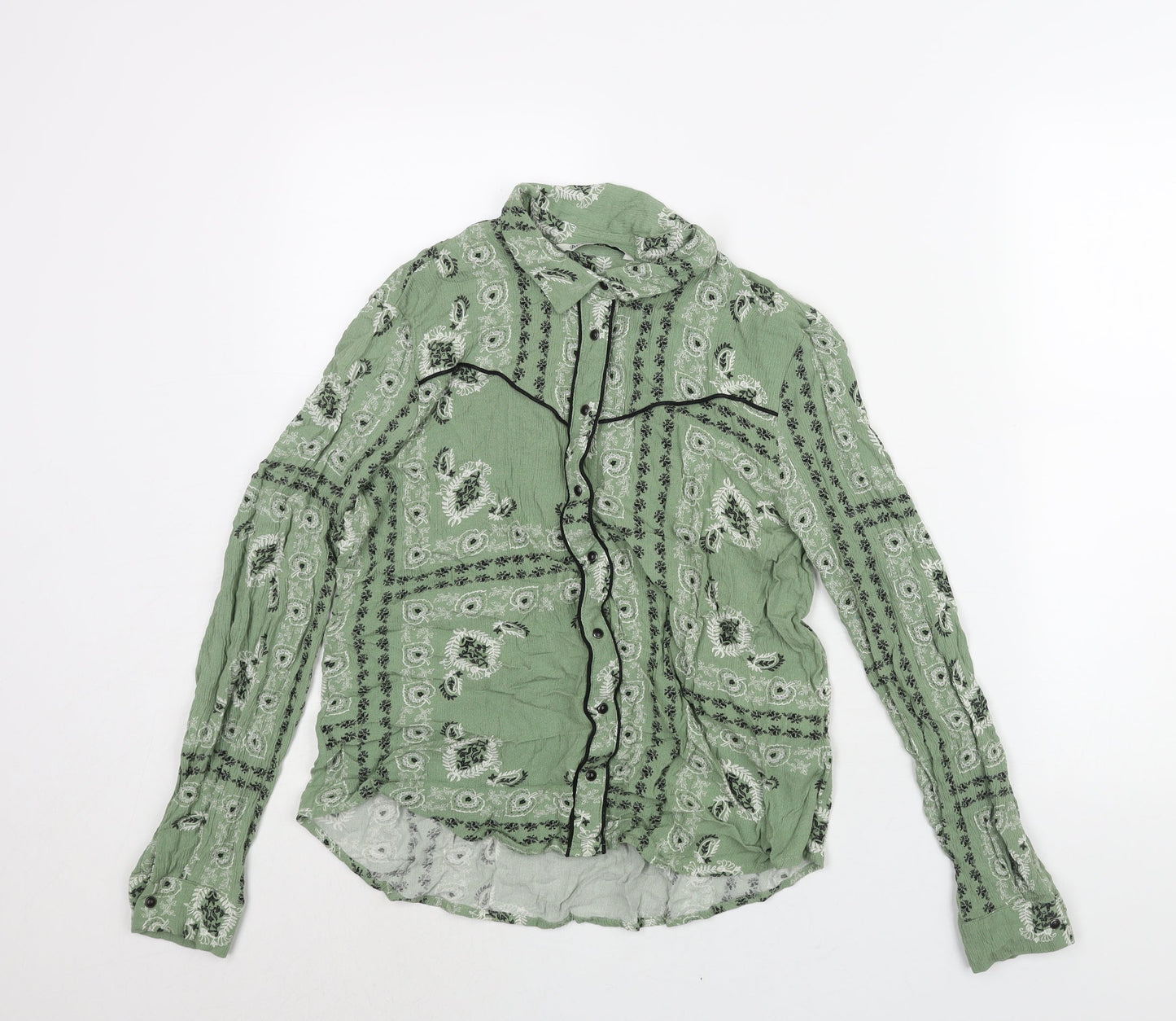 Womens UK Size L Stradivarius Green Basic Button-Up