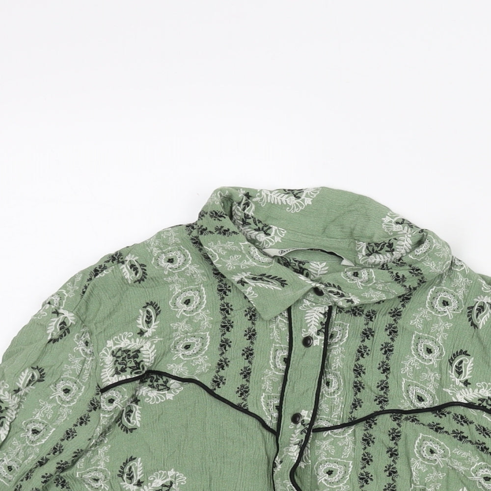 Womens UK Size L Stradivarius Green Basic Button-Up