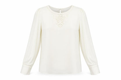 Marks & Spencer Womens Ivory Polyester Basic Blouse Size 10 Round Neck - Lace Detail