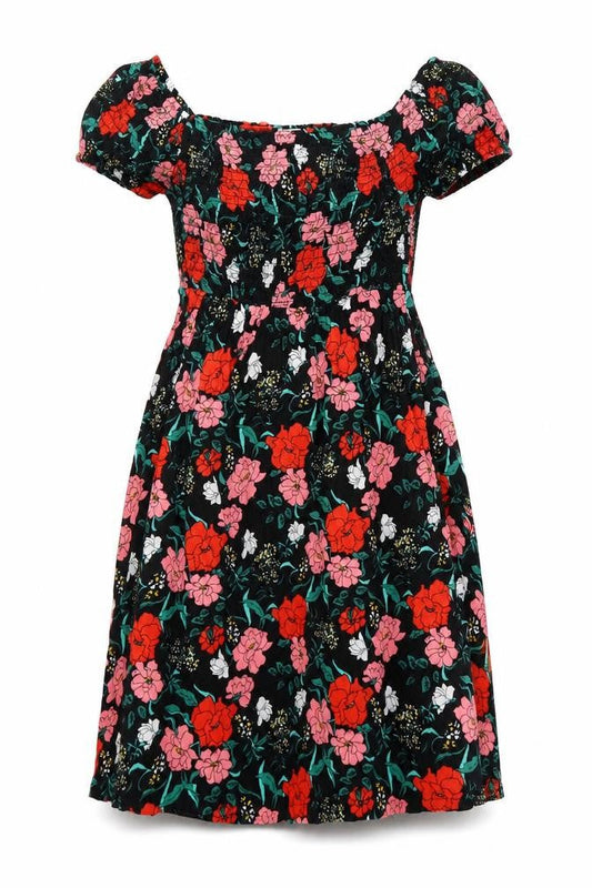 Pimkie Womens Multicoloured Floral Viscose A-Line Size XS Boat Neck Pullover - Rouched Bodice