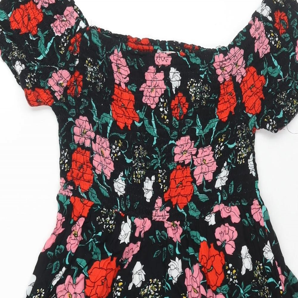 Pimkie Womens Multicoloured Floral Viscose A-Line Size XS Boat Neck Pullover - Rouched Bodice