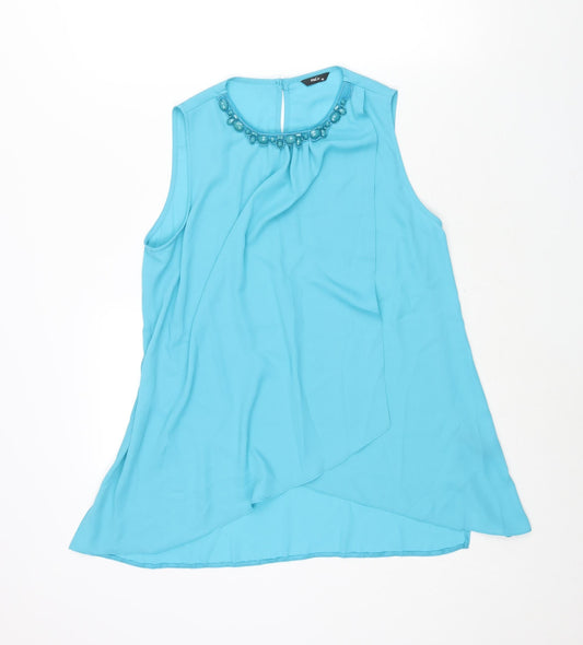 M&Co Womens Blue Polyester Camisole Blouse Size 10 Round Neck - Beaded Neckline