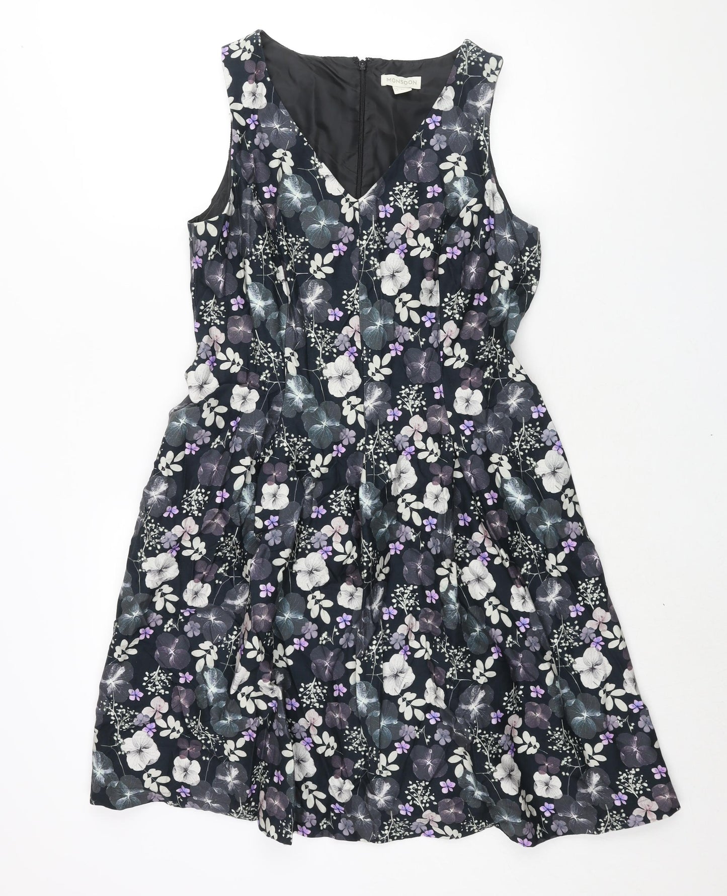 Monsoon Womens Multicoloured Floral Cotton Fit & Flare Size 14 V-Neck Zip