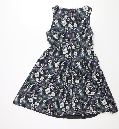 Monsoon Womens Multicoloured Floral Cotton Fit & Flare Size 14 V-Neck Zip