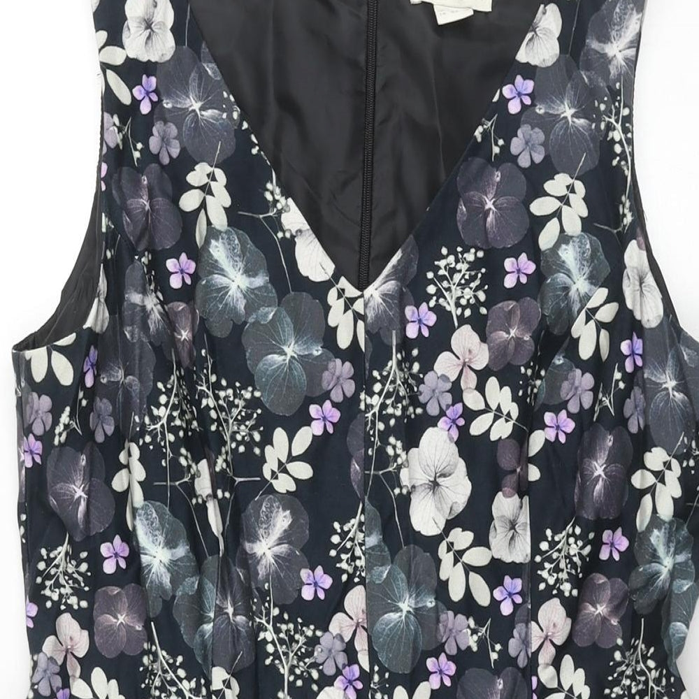 Monsoon Womens Multicoloured Floral Cotton Fit & Flare Size 14 V-Neck Zip