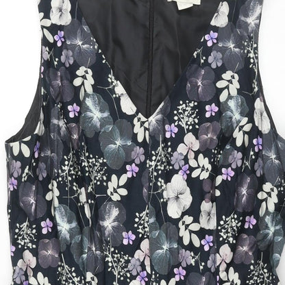 Monsoon Womens Multicoloured Floral Cotton Fit & Flare Size 14 V-Neck Zip