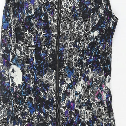 Warehouse Womens Black Geometric Polyester Shift Size 8 Round Neck Zip - Shoulder Pads