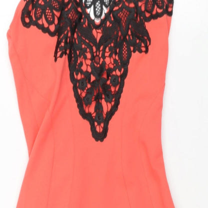 Quiz Womens Pink Polyester Bodycon Size 8 Scoop Neck Zip - Lace Detail