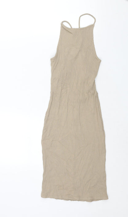 H&M Womens Brown Viscose Tank Dress Size XS Round Neck Tie - Open Back