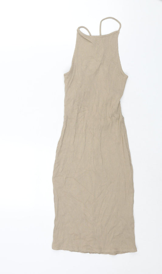 H&M Womens Brown Viscose Tank Dress Size XS Round Neck Tie - Open Back