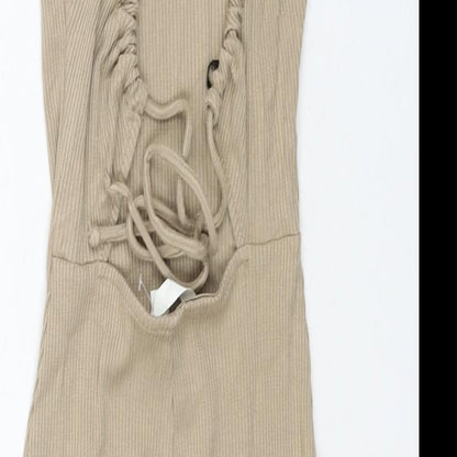 H&M Womens Brown Viscose Tank Dress Size XS Round Neck Tie - Open Back