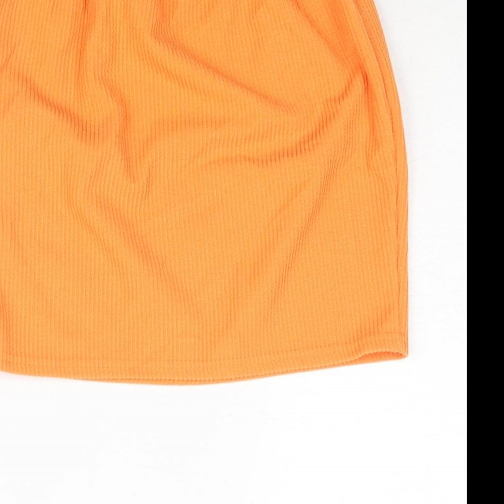 PRETTYLITTLETHING Womens Orange Polyester Mini Skirt Size 6