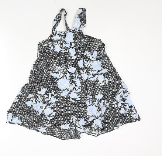 Miss Selfridge Womens Black Geometric Viscose A-Line Size 4 Square Neck Pullover - Floral Print