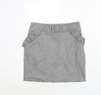 H&M Womens Black Check Polyester Mini Skirt Size 12 Zip - Houndstooth Frill