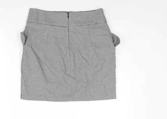 H&M Womens Black Check Polyester Mini Skirt Size 12 Zip - Houndstooth Frill